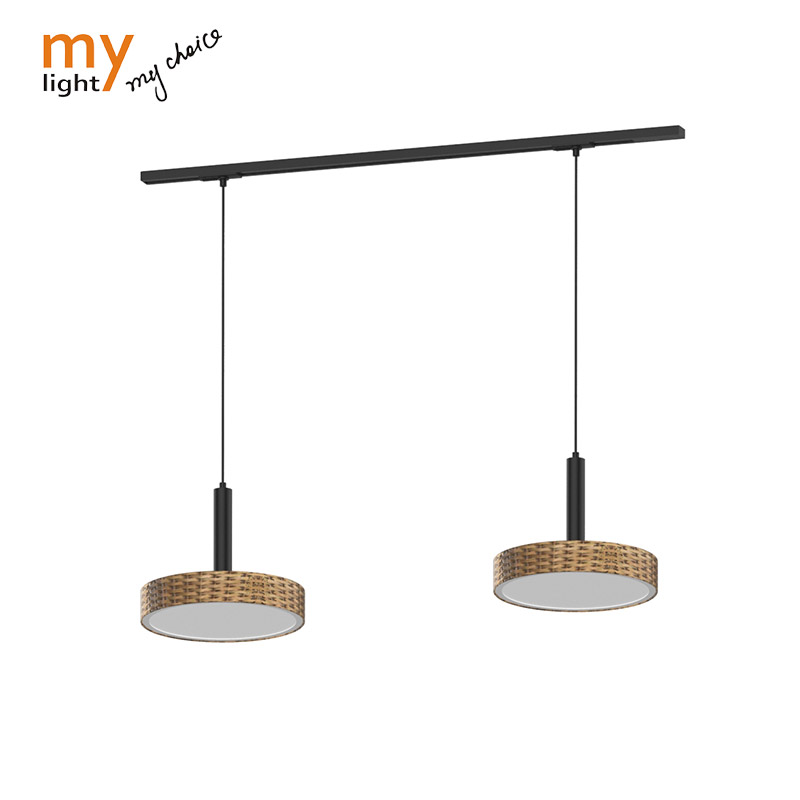 Modern Hanging Track Pendant Lighting With Rattan Lamp Shade