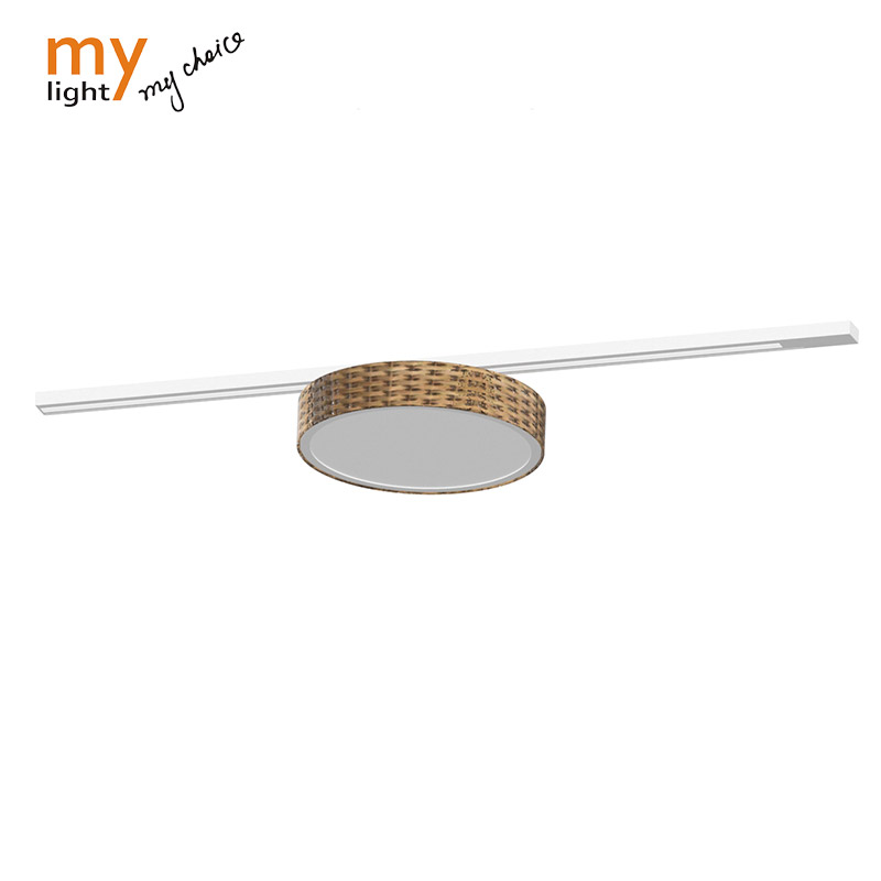 White Led Track Lights Ceiling Series With Rattan Lamp Cover