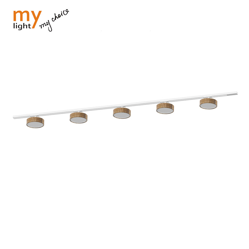 White Led Track Lights Ceiling Series With Rattan Lamp Cover