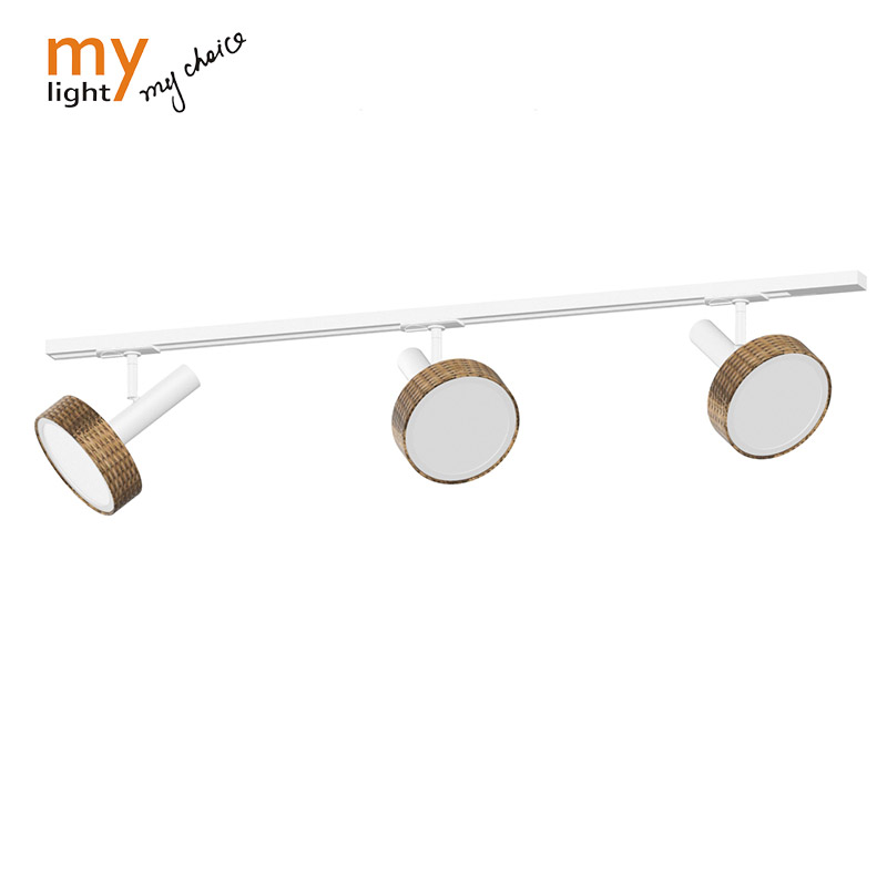 145Mm Bulb Series Kitchen Wall Track Spotlights Series With Rattan Lamp Shade